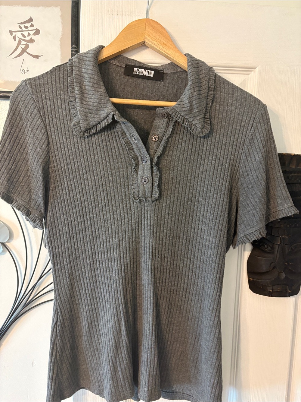 Reformation Ribbed Polo Dress - Charcoal Gray